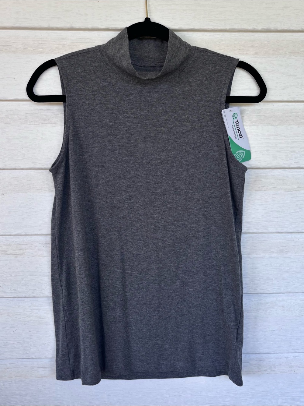 Lands End Women's Tencel Sleeveless Mock Neck NWT Top - Gray XS